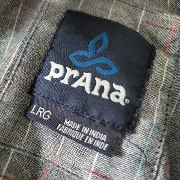 Prana Mens Grey Cotton Grid button Down Casual Shirt L - Picture 4 of 10